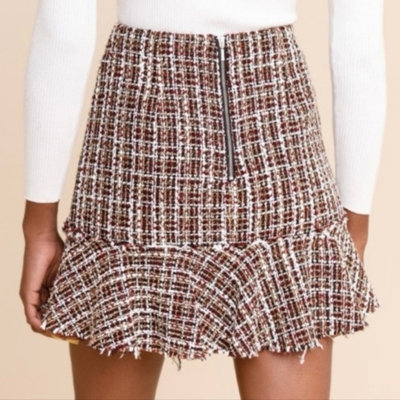 Francescas ALYA Darla Burgundy Plaid Tweed Festive Old Money Mini Skirt - Picture 2 of 8